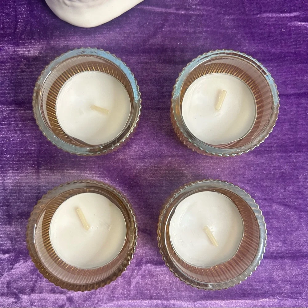‼️SOLD‼️ Set of Four Ribbed Glass Tea Light Candle Holders - Picture 6 of 10